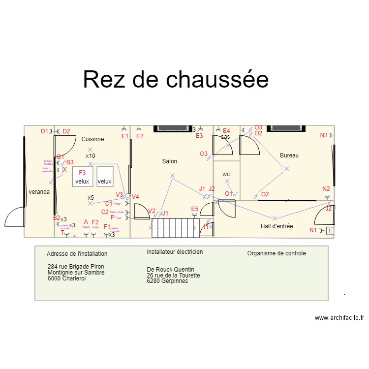 Electricité Rez de chaussée. Plan de 0 pièce et 0 m2