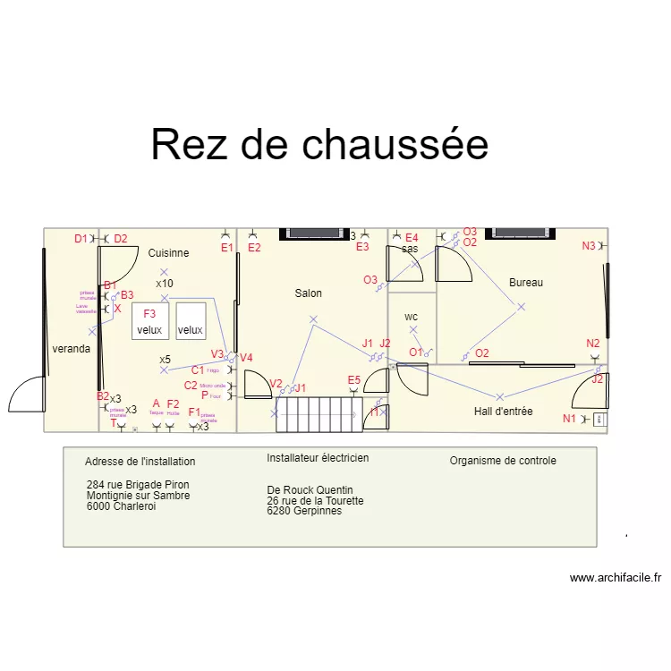Electricit&eacute; Rez de chauss&eacute;e. Plan de 