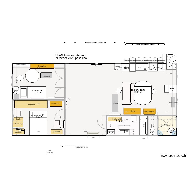 PLAN FUTUR  9 f&eacute;vrier 2026 pose lino. Plan de 0 pièce et 0 m2
