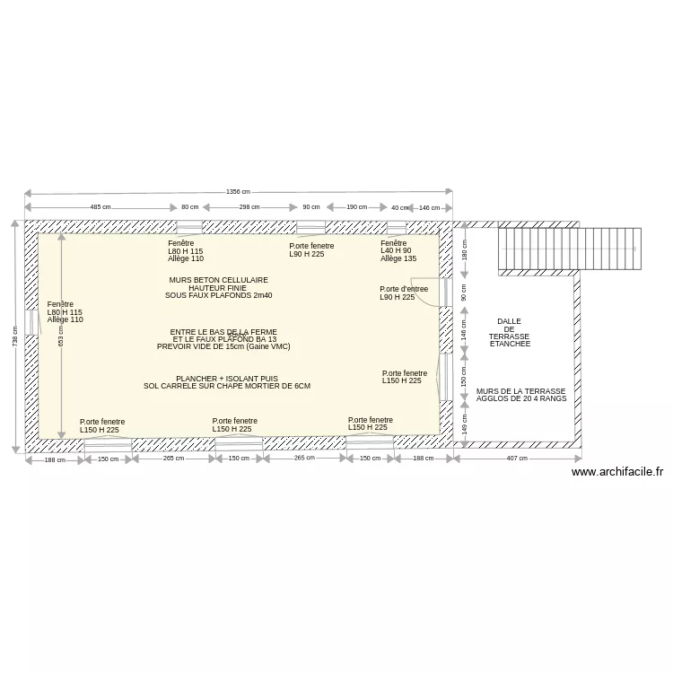 Implantation Beton cellulaire. Plan de 