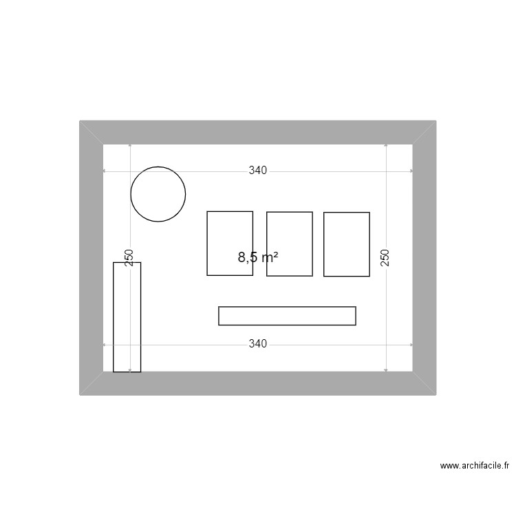 mur cuisine. Plan de 1 pièce et 9 m2