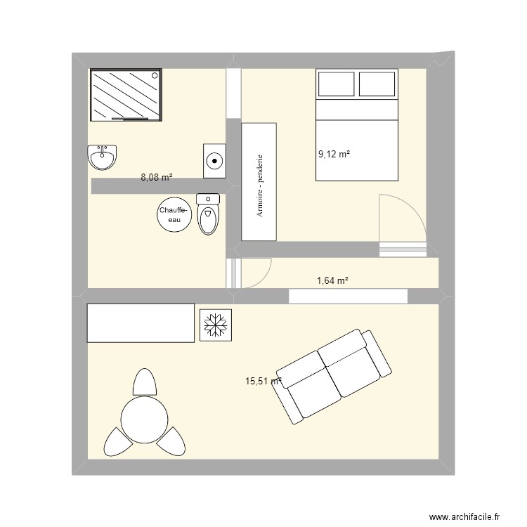 studio bas. Plan de 4 pièces et 34 m2