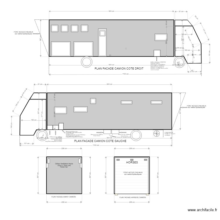 PLANS EXTERIEURS CAMION avec CABINE AVANT. Plan de 7 pièces et 66 m2