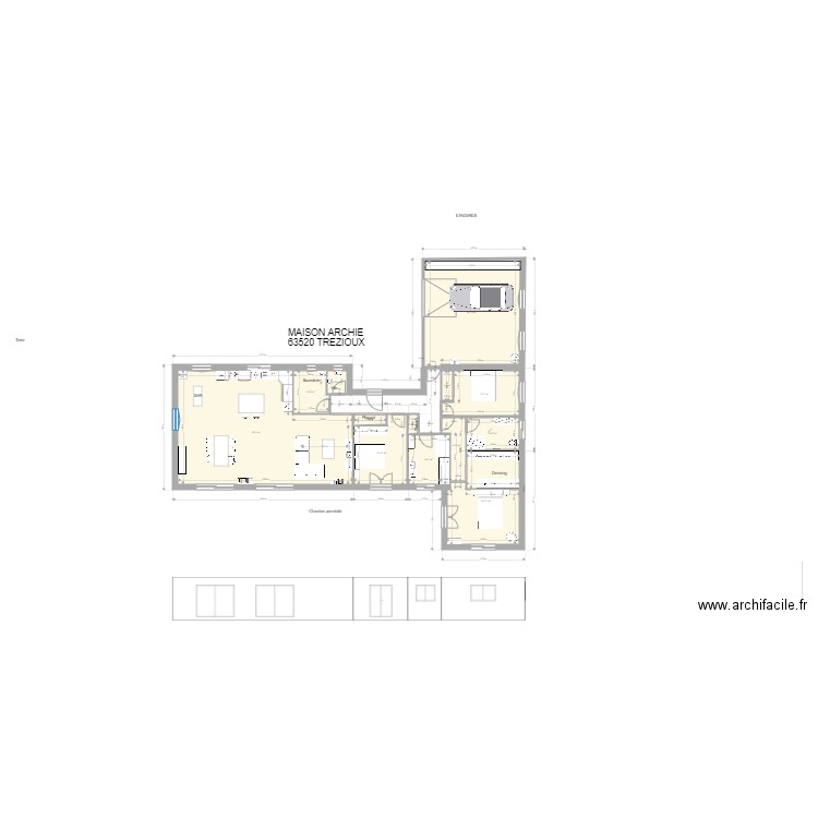Plein pied en T revu archi 18 sept cuisine en U avec murs de 35. Plan de 0 pièce et 0 m2