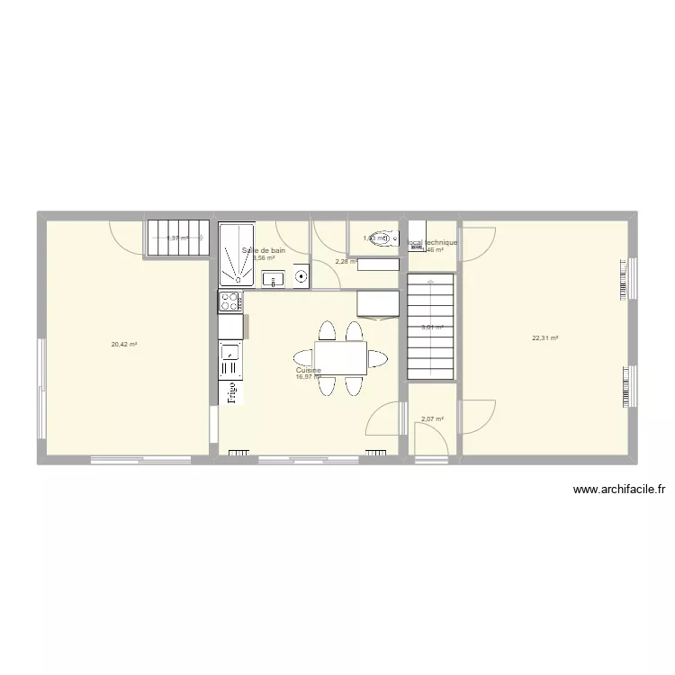 Plan RDC avec ouvertures cuisine et grange Existant. Plan de 