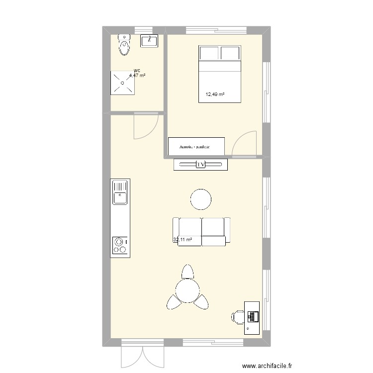 Local PAITA 4. Plan de 3 pièces et 49 m2