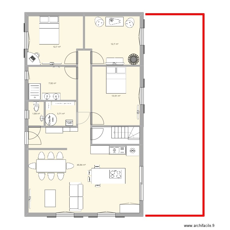 maison 3. Plan de 7 pièces et 100 m2