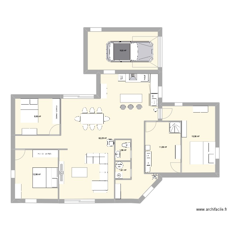 maison 1. Plan de 8 pièces et 132 m2