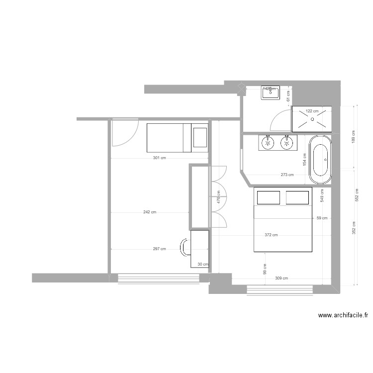 Domiter chambre projet. Plan de 1 pièce et 1 m2