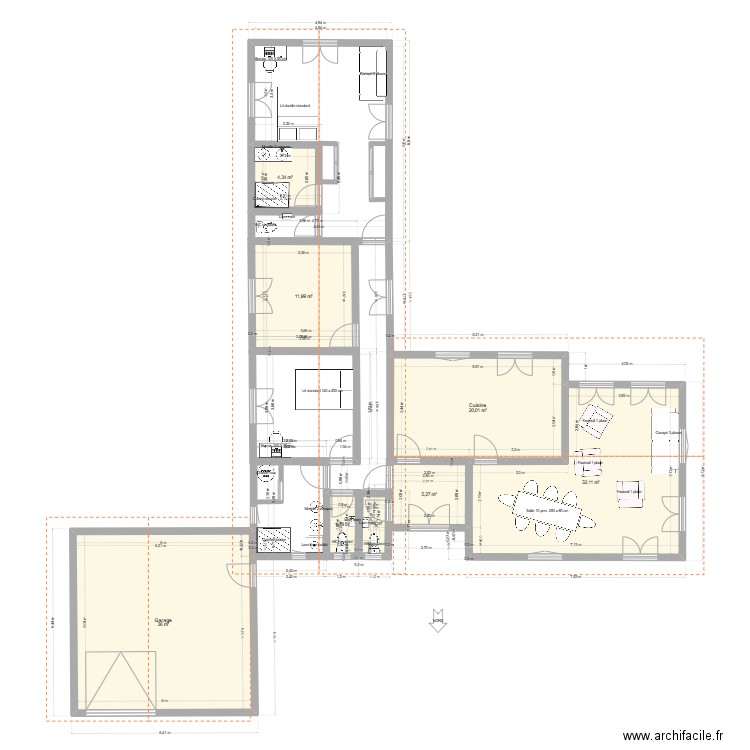 Cuisine Aligalimngolo_V3. Plan de 8 pièces et 113 m2