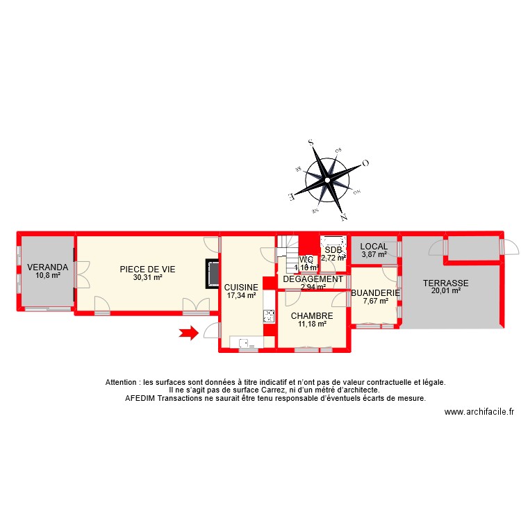 BI 9744 RDC. Plan de 13 pièces et 115 m2