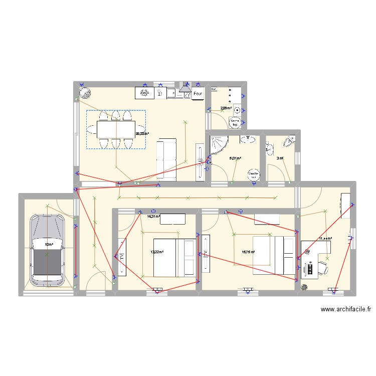 plan maison enzo. Plan de 9 pièces et 104 m2