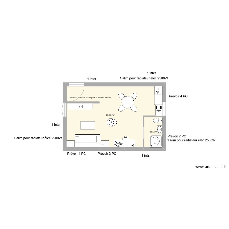 Aménagement chambre 2. Plan de 2 pièces et 31 m2