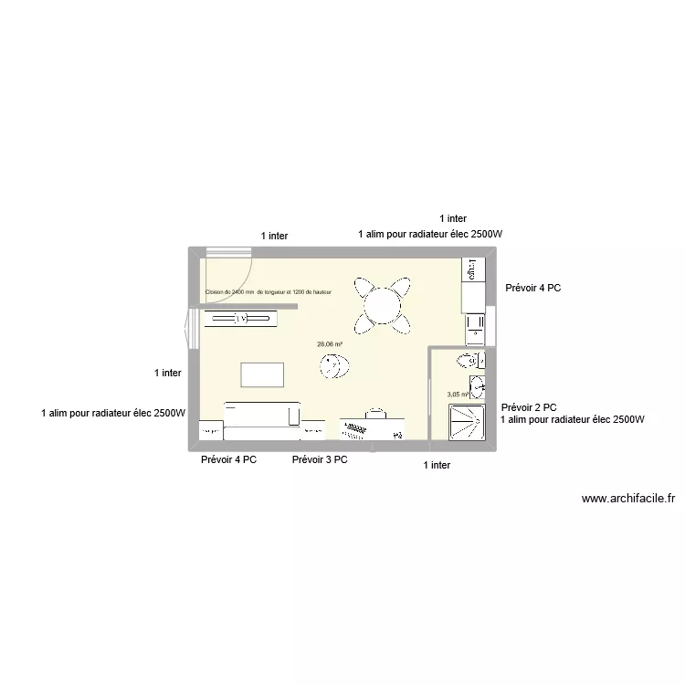 Am&eacute;nagement chambre 2. Plan de 