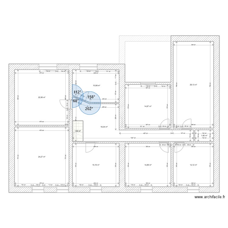 Henriville original mesuré. Plan de 20 pièces et 344 m2
