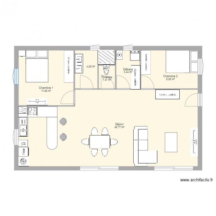 Maison rectangulaire 1. Plan de 0 pièce et 0 m2