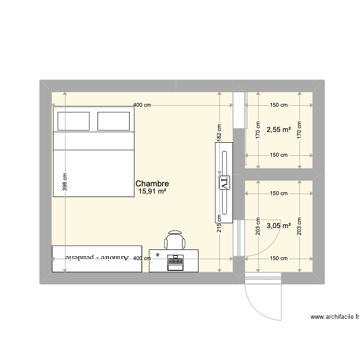 test. Plan de 3 pièces et 22 m2