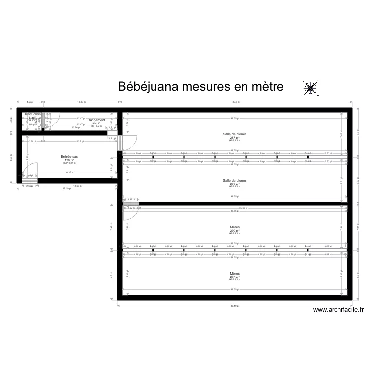 B&eacute;b&eacute;juana mesures en m&egrave;tre. Plan de 