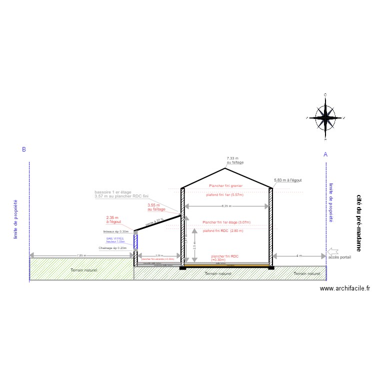 COUPE AB projet refait 21/09. Plan de 2 pièces et 27 m2