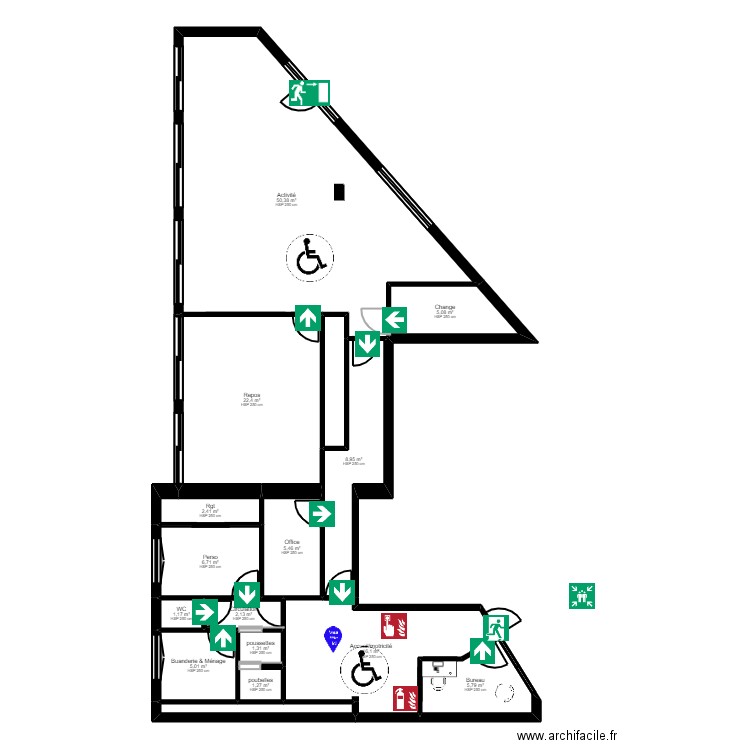 60B7A projet evac. Plan de 16 pièces et 139 m2