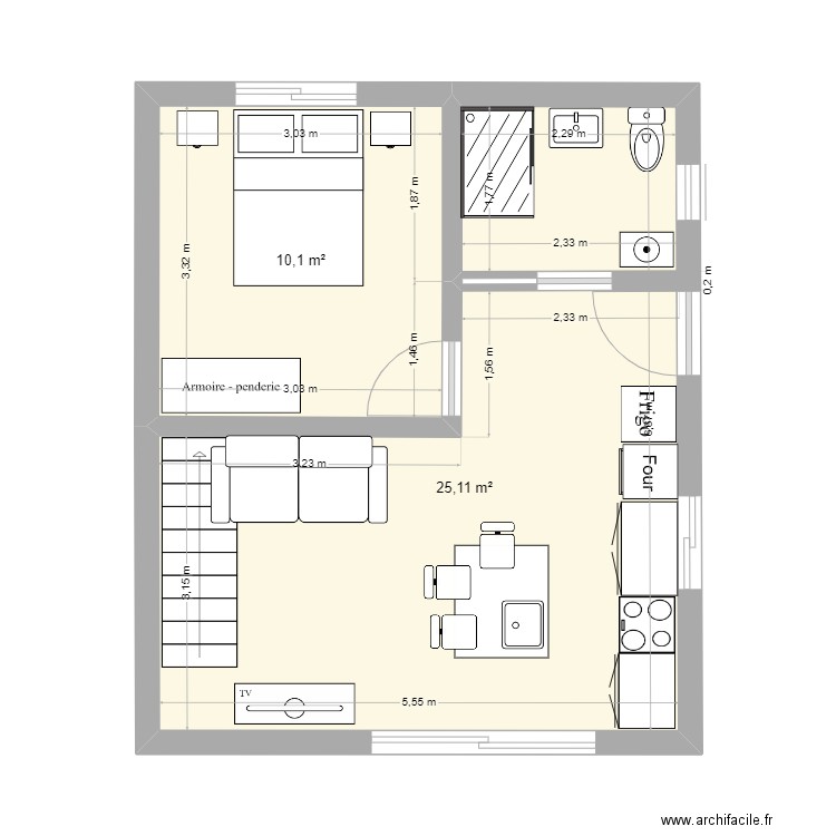 BRINDEAU 1. Plan de 2 pièces et 35 m2