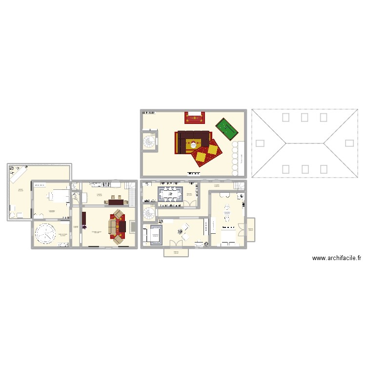 Essai numéro 1 - maison 3 étages + atelier/véranda. Plan de 17 pièces et 303 m2