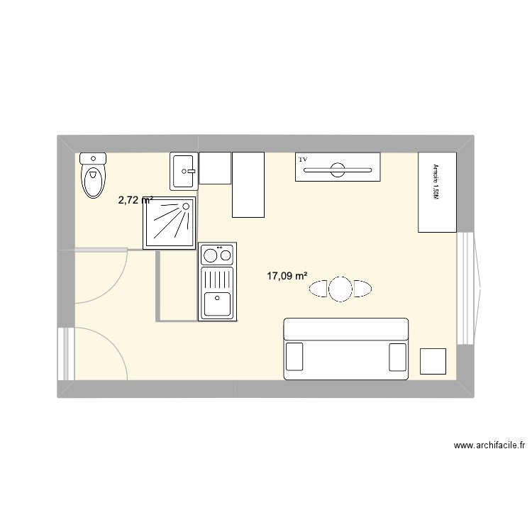 projet ilo 2. Plan de 2 pièces et 20 m2