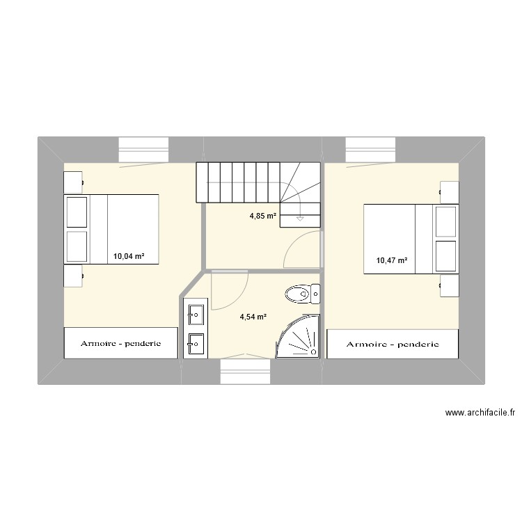 Plan étage 2bis. Plan de 4 pièces et 30 m2