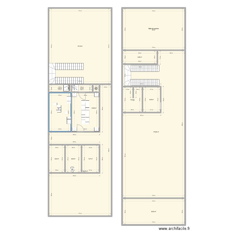 BUREAU VESTIAIRE. Plan de 16 pièces et 400 m2