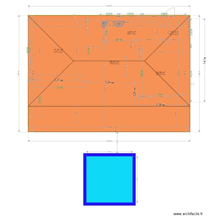 BUNG KYR définitif toiture. Plan de 5 pièces et 108 m2