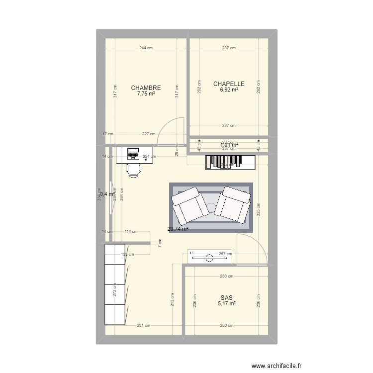 yuki v2. Plan de 6 pièces et 42 m2