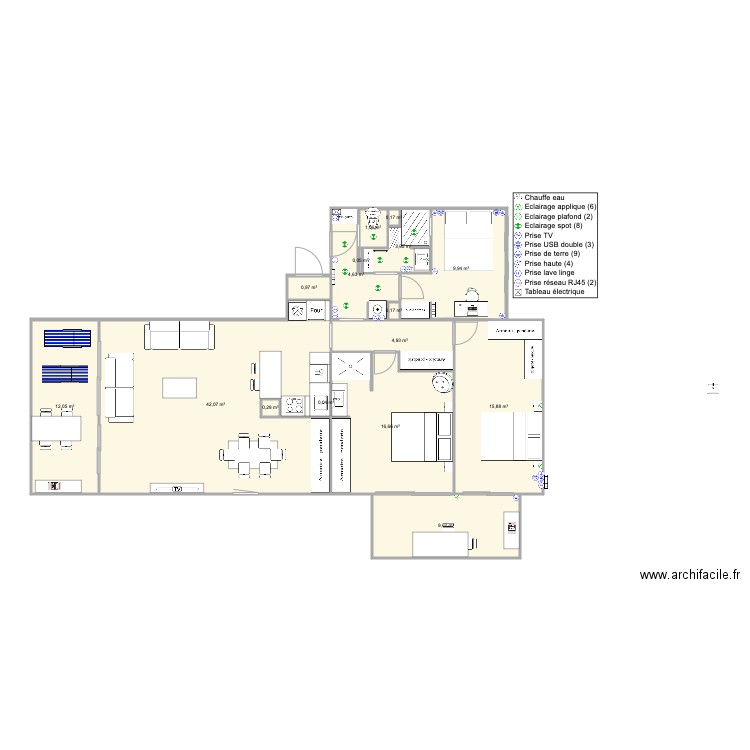 Santa Clara 2 face mer cuisine haute. Plan de 16 pièces et 122 m2