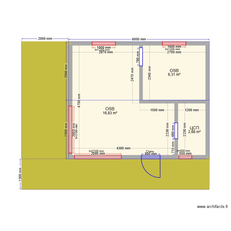Double Square Переславль. Plan de 4 pièces et 44 m2
