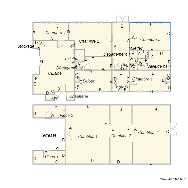 Croquis TARDIVIER Plomb. Plan de 22 pièces et 55 m2