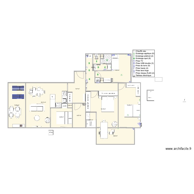 Santa Clara 2 face mer mini Tx2. Plan de 18 pièces et 121 m2