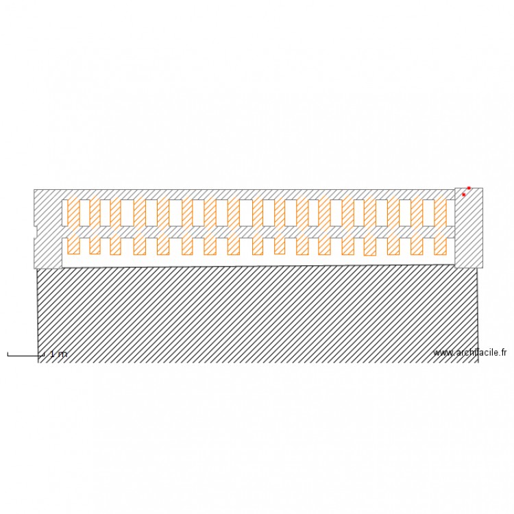 détail de fixation des lames bois sur support fer. Plan de 0 pièce et 0 m2