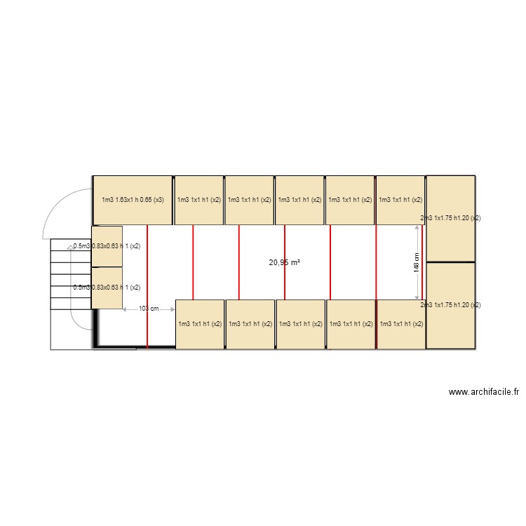 Haut salle de repos. Plan de 1 pièce et 21 m2