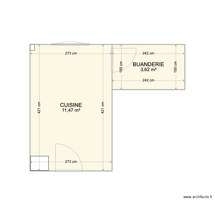 cuisine jourdan. Plan de 2 pièces et 15 m2