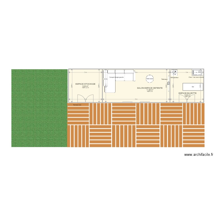 VAUZELLES A.S.A. 51 58 0032 - Plan Clubhouse Padel Beach Tennis (2022). Plan de 3 pièces et 36 m2