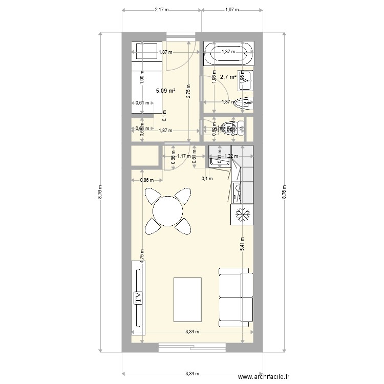 Sauze. Plan de 6 pièces et 27 m2