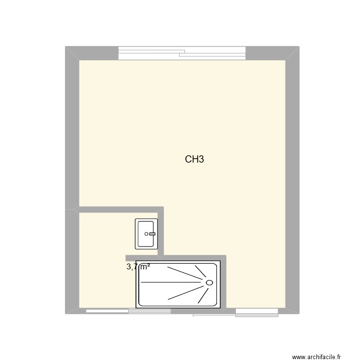 CH3 Electricité. Plan de 2 pièces et 18 m2