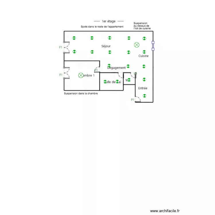 Plan &eacute;clairage - 50m2. Plan de 