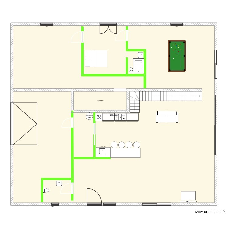 Maison RDC. Plan de 2 pièces et 244 m2