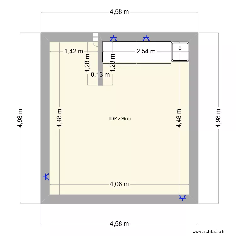 Bureau A17-18. Plan de 1 pièce et 18 m²
