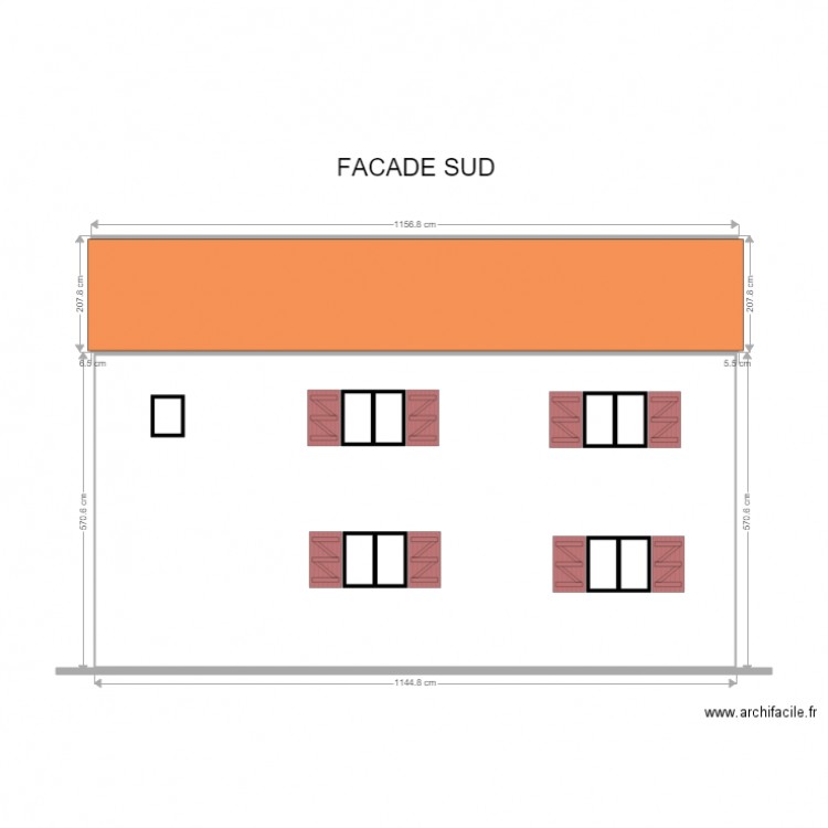 FACADE sude. Plan de 2 pièces et 85 m2