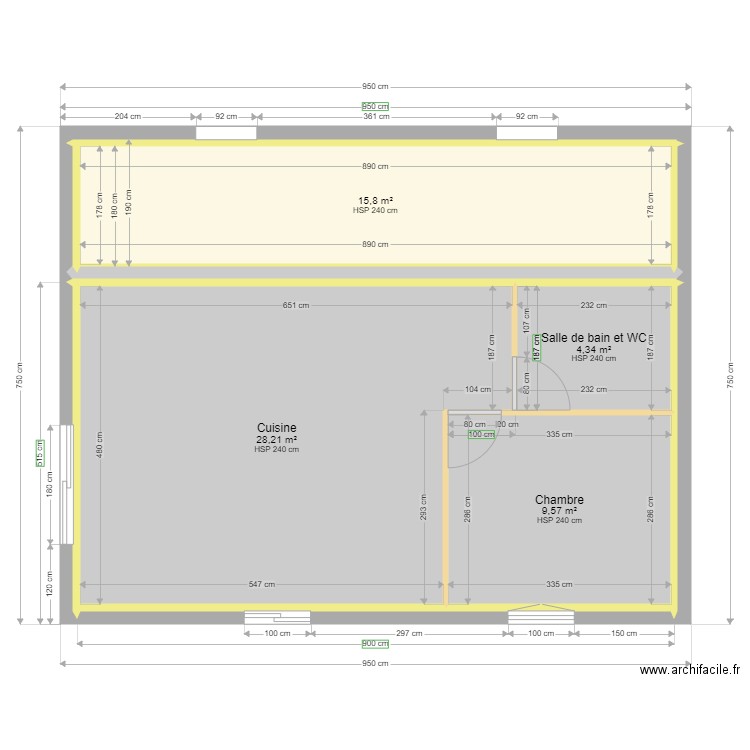 RdC murs intérieurs et cotations 2. Plan de 0 pièce et 0 m2