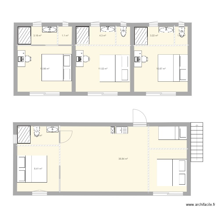 chambre double avec etage. Plan de 0 pièce et 0 m2