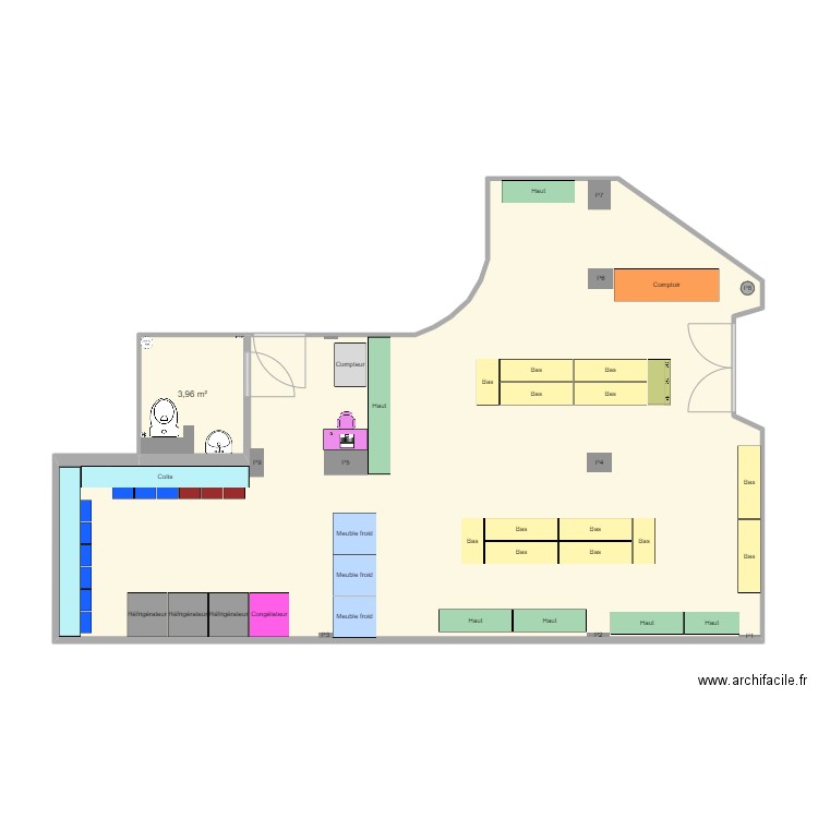 CAEN - Hypothèse 1. Plan de 2 pièces et 75 m2