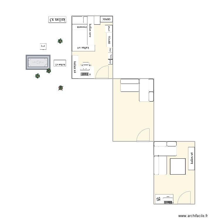 chambre Jen. Plan de 3 pièces et 31 m2