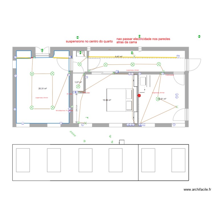 nos chambres facade étroit écarté. Plan de 0 pièce et 0 m2